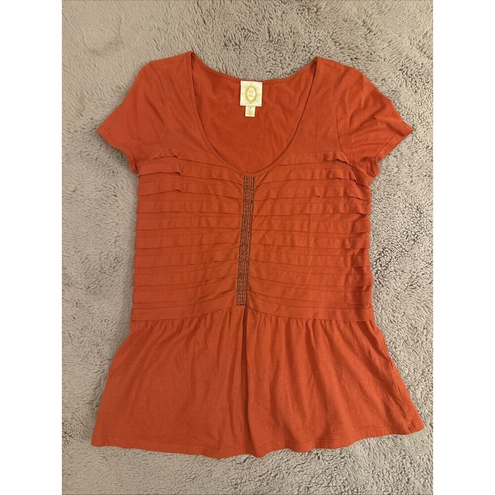 Antropologie Ric Rac Women's Peplum Top With Pleated Design & Embroidered Detail